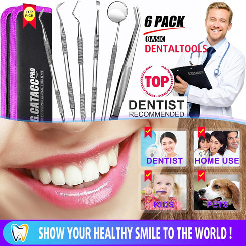 G.CATACC Dental Tools, Dental Pick Teeth Cleaning Tools Hygiene Kit, Plaque Remover for Teeth, Professional Stainless Steel Tooth Scraper Plaque T...