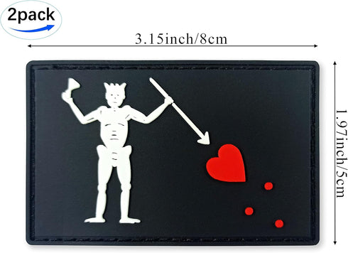 JBCD Pirate Edward Teach Flag Patch Blackbeard Pirate Tactical Patch - PVC Rubber Hook and Loop Fastener Patch, 2 Pack...