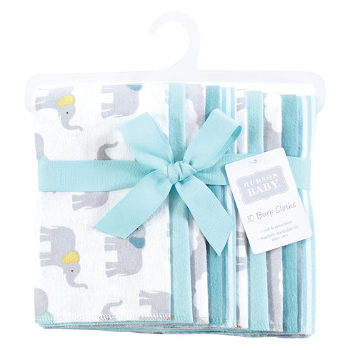 Hudson Baby Unisex Baby Flannel Burp Cloth 10pk, Teal Elephant, One Size...