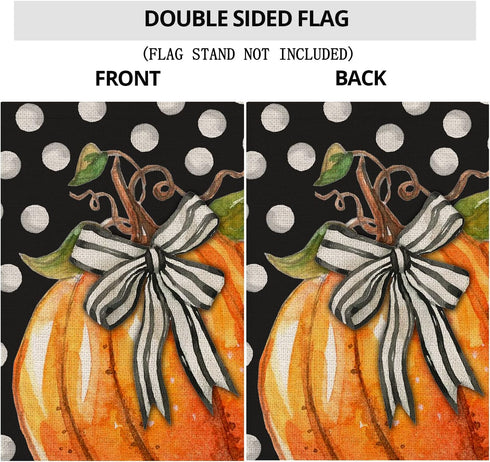 Fall Garden Flag 12x18 Inch Double Sided, Pumpkin with Bowknot White Dots Small Yard Flags for Outdoor,Seasonal Decor for Thanksgiving Autumn Farm...
