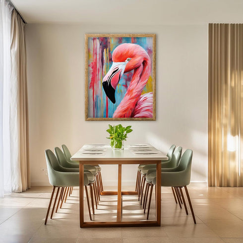 Posterizer 1 pcs- oil painting style pink flamingo close up-Art for Animal Lovers-Gift for Art Lovers-Living Room Bedroom Decor- unframed wall art...