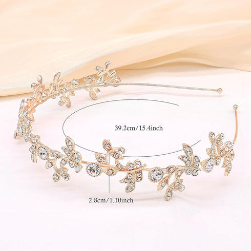 Gold Headband Bridal Tiara Flower Shape Women's Headpiece Wedding Hair Accessories (Light Rose Gold)...