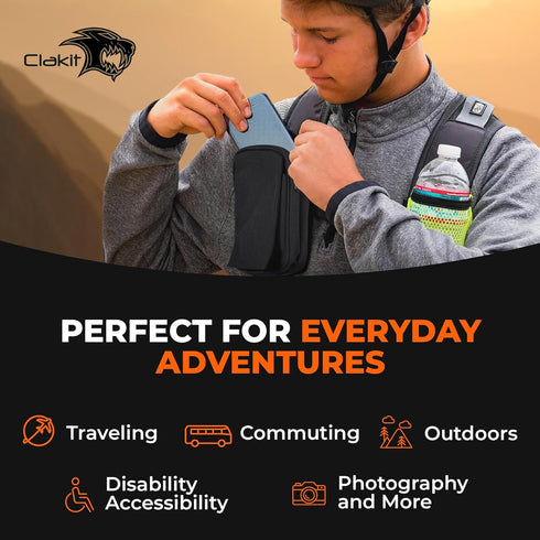 XL StrapPack Two Zipper Clip-On Pouch (Black), Travel Wallet, Backpack Pouch, Passport Holder...