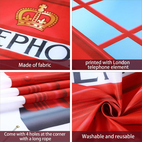 English Phone Booth Door Cover, Large Fabric Red Telephone Box Door Cover Home Jointed Phone Box Decor Banner for Photo Backdrop British Internati...