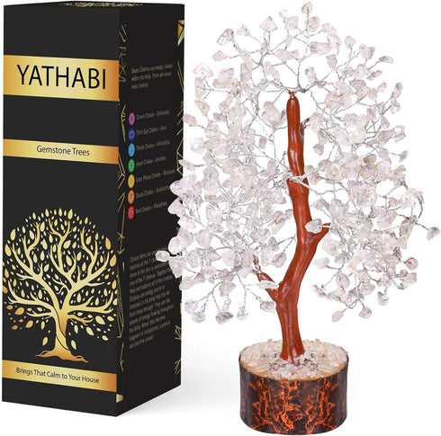 YATHABI Clear Quartz - Crystal Tree - Gemstone - White Money Tree - Chakra Tree - Quartz Crystal - Crystal Bonsai Tree - Tree of Life Decor - Spir...
