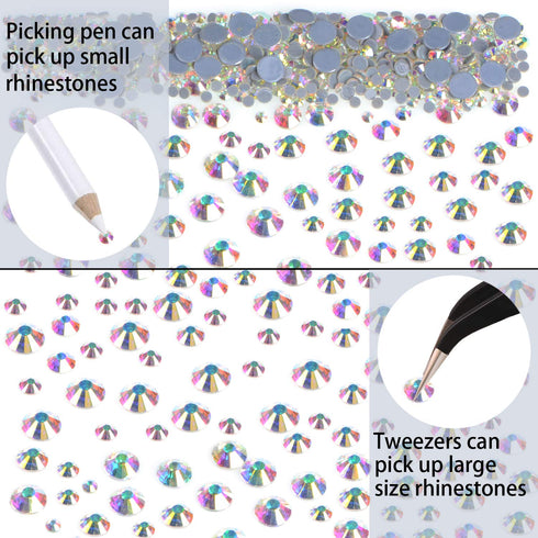 LPBeads 6400 Pieces Hotfix Rhinestones Clear AB Flat Back 5 Mixed Sizes Crystal Round Glass Gems with Tweezers and Picking Rhinestones Pen...