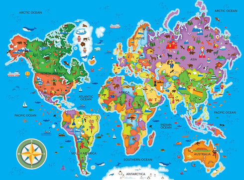 MasterPieces 60 Piece Educational Jigsaw Puzzle for Kids - World Map - 16.5"x12.75"...
