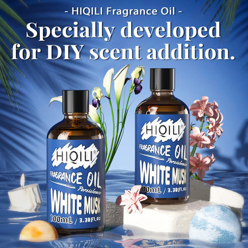 HIQILI Fragrance Oil White Musk 100ml for Candle Soap Making, Essential Oils for Diffuser Aromatherapy, Scented Oils for Home Car 3.38 Fl.Oz...