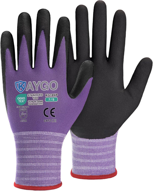 KAYGO Safety Work Gloves MicroFoam Nitrile Coated-3 Pairs, KG18NB,Seamless Knit Nylon Glove with Black Micro-Foam Nitrile Grip,Ideal for General P...