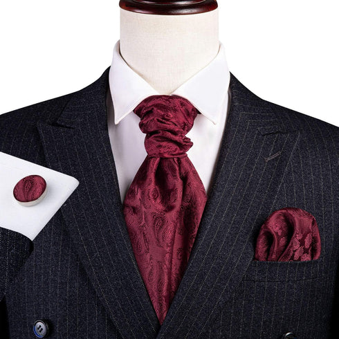 Barry.Wang Ascot Ties Cravat Tie Men Paisley Plaid Scarf Self Tie Pocket Square Cufflinks Set Wedding Party...