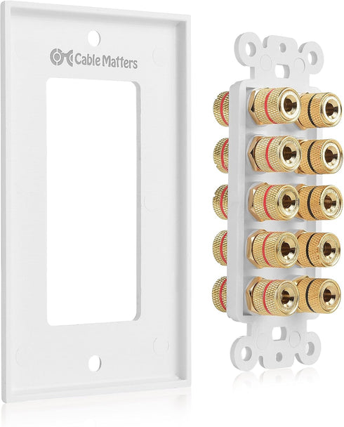 Cable Matters Speaker Wire Wall Plate (Speaker Wall Plate, Banana Plug Wall Plate) for 5 Speakers in White...