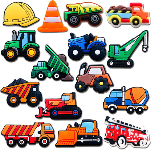 15Pcs Truck Shoe Charms for Clog Different Matching Sandals Wristbands Bracelets, Transportation Vehicle Excavator Shoe Charms Decorations...