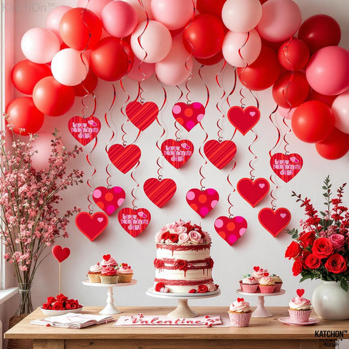 KatchOn, Red Hearts Valentines Hanging Decorations - Pack of 30, No DIY | Valentines Decorations Indoor, Hanging Hearts Decorations | Hanging Vale...