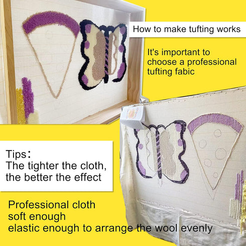 45" x 45" Large Primary Tufting Cloth with Yellow Marked Lines for Tufting Gun, Monks Cloth for Rug Making Kit – Includes 1 Yarn Threader & 2 Glue...