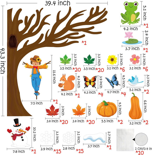 MALLMALL6 198Pcs Classroom Tree Bulletin Board Decor Seasonal Tree Summer Autumn Winter Spring Cutouts Border Set Four Seasons Chalkboard Wall Dec...