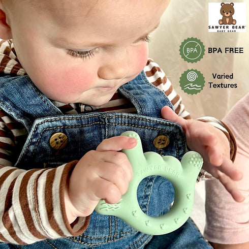 I Love You Silicone Hand Teether by Sawyer Bear Baby Gear, Teethers for Babies 3-6 Months, Soft Teething Toys 6-12 Months bpa Free, Massaging Teet...