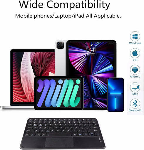 Wireless Bluetooth Keyboard with Touchpad 10inch Portable Rechargeable Slim Keyboard for iPad Pro/iPad Air/iPad 9.7/iPad 10.2/iPad Mini and Other ...
