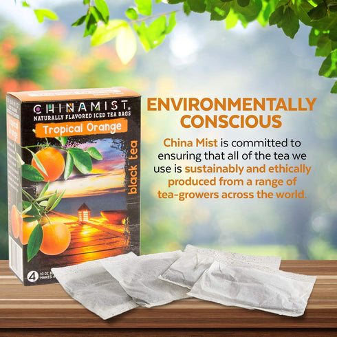 China Mist Iced Tea – Tropical Orange Black Tea Infusion – Refreshing and Delicious – Each Tea Bag Yields 1/2 Gallon – 4 bags....