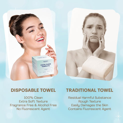 Clean Towels XL 100% USDA Dermatologist Approved Face Towel, Disposable Face Towelette, Clinically Tested Biobased Facial Washcloth, Makeup Remove...