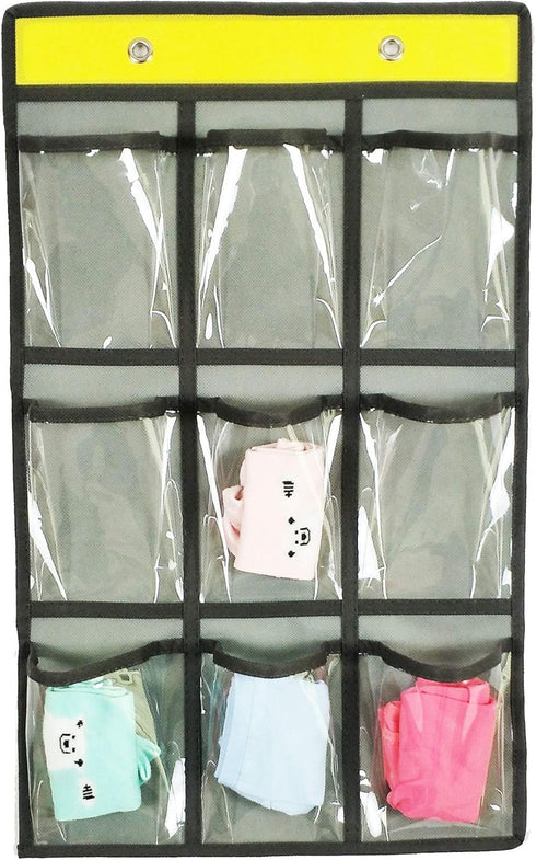NIMES Hanging Closet Underwear Sock Jewelry Storage Over The Door Classroom Cell Phone Calculator Organizer Clear Pockets (GREY-12 & 9 POCKETS PAC...