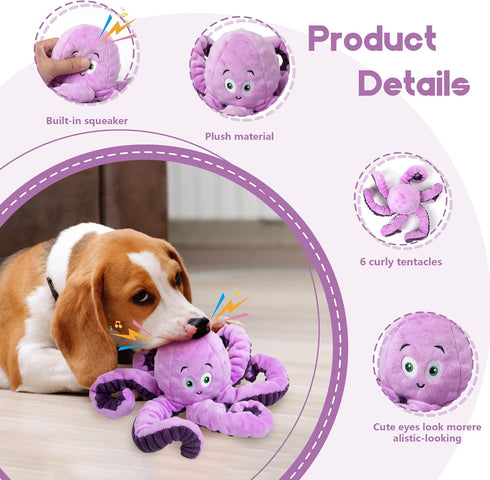 Dog Toys for Large Breed, Octopus Squeaky Funny Cute Interactive Medium & Small Dog Toys, Stuffed Plush Animals Puppy Toys, Dog Birthday for Dog P...