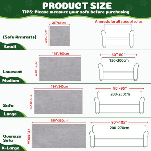 Loiion Couch Covers for Sofa Armrests, Gray Cat-Scratch Resistant Sofa Cover, Pets Dogs Friendly Anti Slip Thickened Slipcovers Furniture Protecto...