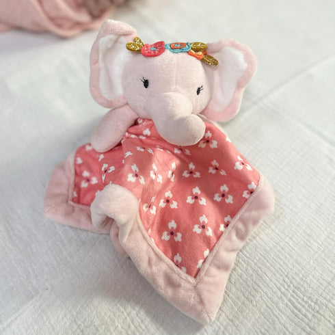 Levtex Home - Baby Elephant Security Blanket - Soft and Cuddly Lovey - Plush - Pink, White - Nursery Gift...