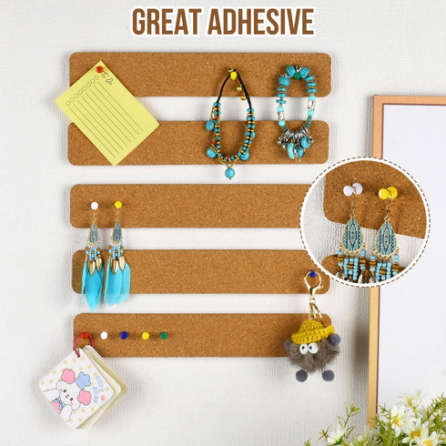 6 Pack Cork Board Strips, Thick Cork Boards for Walls, Cork Board Strips for Walls Self Adhesive with 50 Push Pins for Paste Notes, Photos, Schedu...