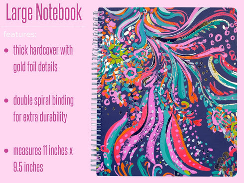 Lilly Pulitzer Large Hardcover Spiral Notebook, 11" x 9.5" with 160 College Ruled Pages, Beach Loot...