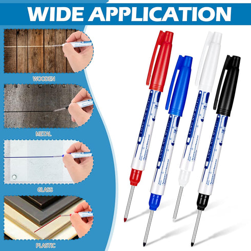 4 Pcs Deep Reach Markers Long Nose Marker Waterproof Deep Hole Marker Carpenter Ink Marker 30 mm Reach Permanent Markers and Marker Pens for Carpe...