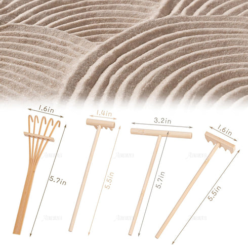 AUEAR, 4 Pack Mini Sand Rake Zen Garden Bamboo Rakes for DIY Garden Desktop Decor 4 Styles...