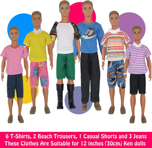 32Pcs Doll Clothes and Accessories for 12 Inch Boy Dolls Include 20 Different Wear Clothes Shirt Jeans Beach Shorts 4 Pairs of Shoes, Glasses, Ear...