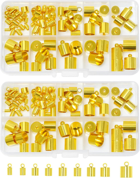 Mandala Crafts Cord End Cap for Jewelry Making, Kumihimo End Cap Finding Kit for Leather, Tassels; Gold 4mm to 12mm 160 PCs...