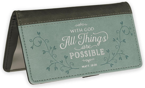Christian Art Gifts Checkbook Cover for Women and Men - All Things Are Possible Christian Blue Wallet Faux Leather Christian Checkbook Cover for D...
