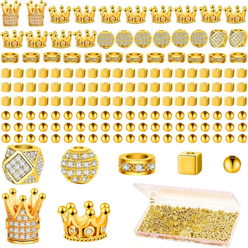 1034 Pieces King Crown Charm Rhinestone Bead Round Ball Zircon Bead Hexagon Big Hole Spacer Bead Diamond Cutting Cube Bead for DIY Chain Bracelet ...