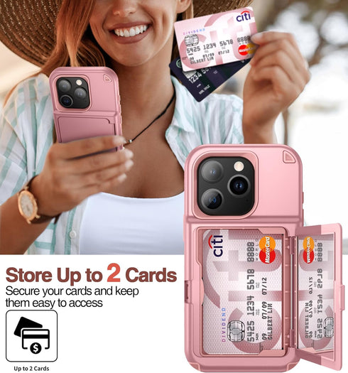 WeLoveCase for iPhone 15 Pro Wallet Case with Card Holder, Built-in Hidden Mirror, with Shockproof Heavy Duty Protection Phone Case for iPhone 15 ...