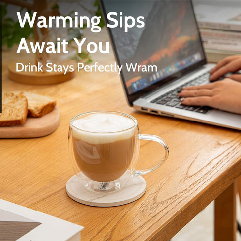 Sweese Clear Coffee Mugs - 8 oz Double Wall Glass Coffee Mugs Set of 4, Perfect for Espresso, Latte, Cappuccino...