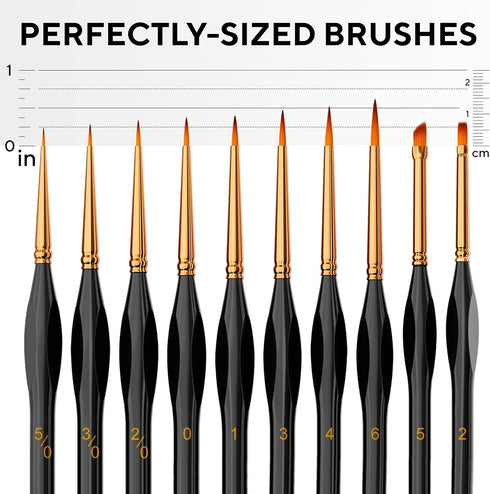 Professional Miniature Paint Brushes - Paint Brush Set of 10 Detail Paint Brushes - for Fine & Art Painting - w/Comfortable Grip Handles - Perfect...