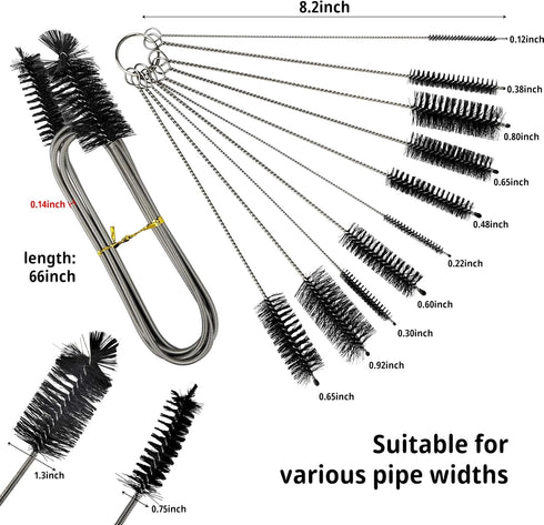 60 Inch Aquarium Filter Hose Brush+8 Inch Nylon Tube Cleaner Brush Set,Stainless Flexible Tube Cleaning Long Brush for Lab Fish Tank Aquarium and ...