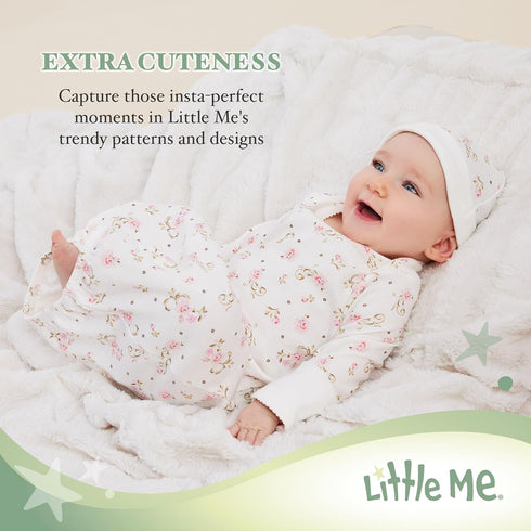 Little Me Clothes for Baby Girls' 2-Piece Nightgown and Cap Set 100% Cotton with Elastic Bottom, Baby Essentials, 0-3 Months...