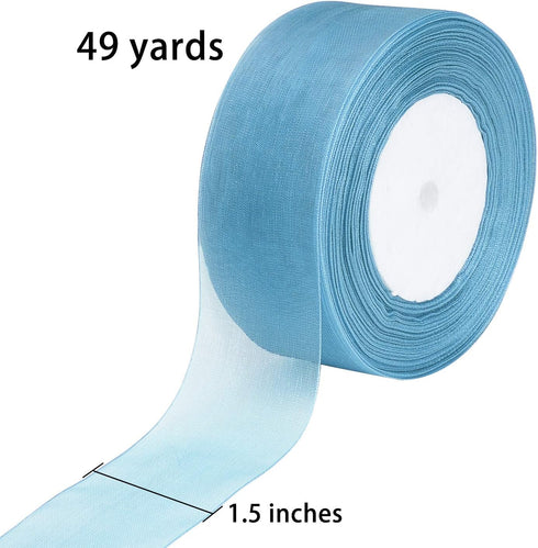 3 Rolls Sheer Chiffon Ribbons 1.5 Inches x 49 Yards/Each Roll for Wedding Gift Wrapping Home Decorations (Blue, White, Pink)...