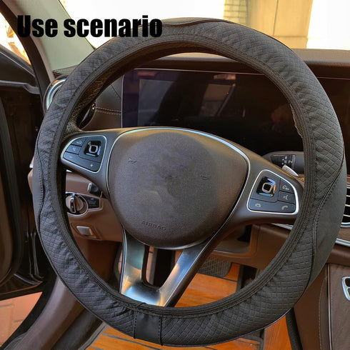 Car Steering Wheel Cover, 15 Inch Microfiber Leather Auto Steering Wheel Covers Elastic Stretch Breathable Anti-Slip, Accessories for Men Women, U...