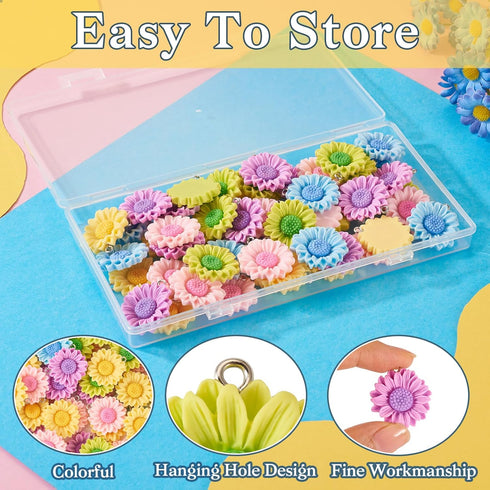 40Pcs Resin Sunflower Charms Opaque Flower Pendants Ornament with Iron Loops 4 Colors 24-25mm for DIY Necklace Bracelet Earring Jewelry Making Sup...