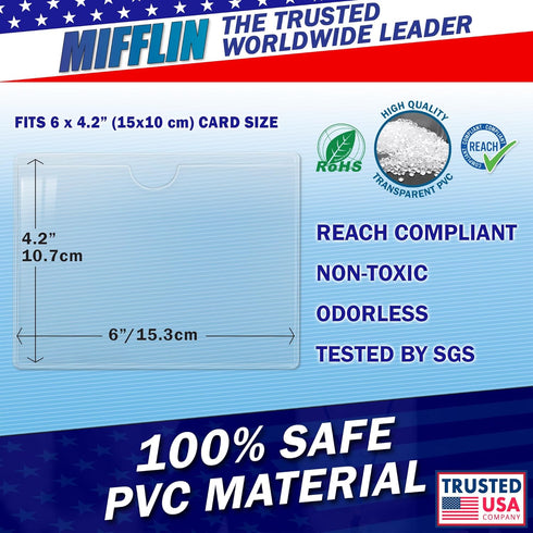 Mifflin-USA Index Card Holder (4x6”, 50 Pack), Clear Self-Adhesive Card Pockets, Label Holders for Organizing Storage Bins & Containers, Plastic S...
