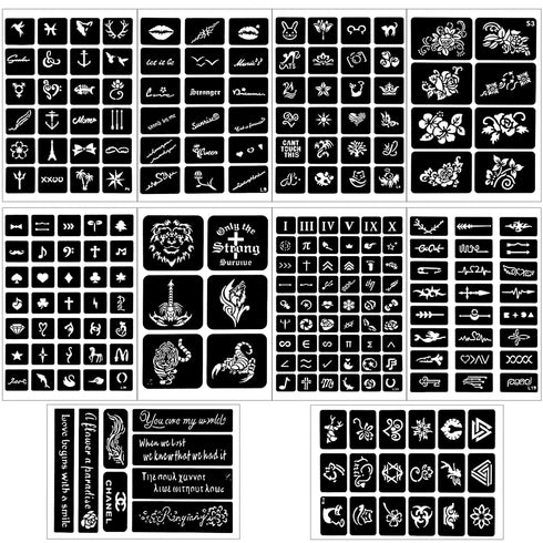 Konsait 629pcs Temporary Tattoos Stencils, Girls and Boys Glitter Tattoo Kit Templates Face Paint Stencils Body Art Stencil Stickers Pack for Adul...