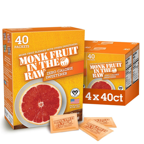 MONK FRUIT IN THE RAW, Natural Monk Fruit Sweetener, Sugar-Free, Gluten Free, Zero Calorie, Vegan Sugar Substitute, 40 Count Packets (Pack Of 4)...