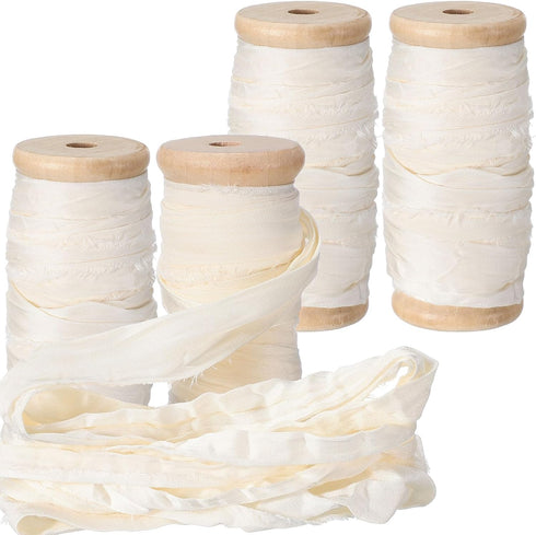 Mindsoft 20 Yard Silk Satin Irregular Frayed Ribbon 1.5" Wide Handmade Fringe Ribbon with Wooden Spool for Craft Gift Wrapping Baby Shower Wedding...