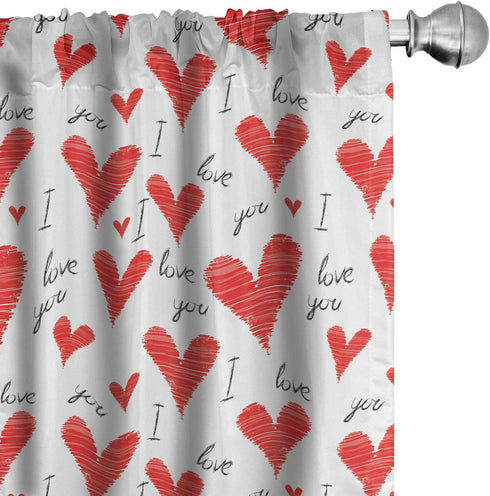 Ambesonne Love Window Curtains, Hand Written I Love You Phrases Heart Valentines Day Inspiration, Lightweight Decorative Panels Set of 2 with Rod ...