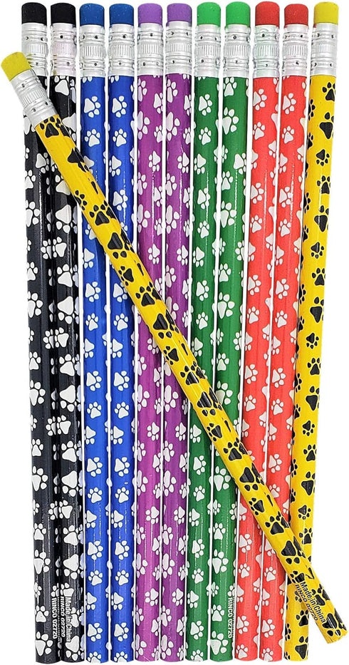 36 PACK Paw Print on Colorful #2 LEAD Pencils - Wooden with Colorful Eraser on Top (36 Pack) In Bulk....