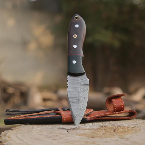 Handmade Damascus Steel Knife - Fixed blade Bush craft Hunting Knife, Survival & Camping Knives, with Rose Wood Handle Real leather Sheath, (HM1)...
